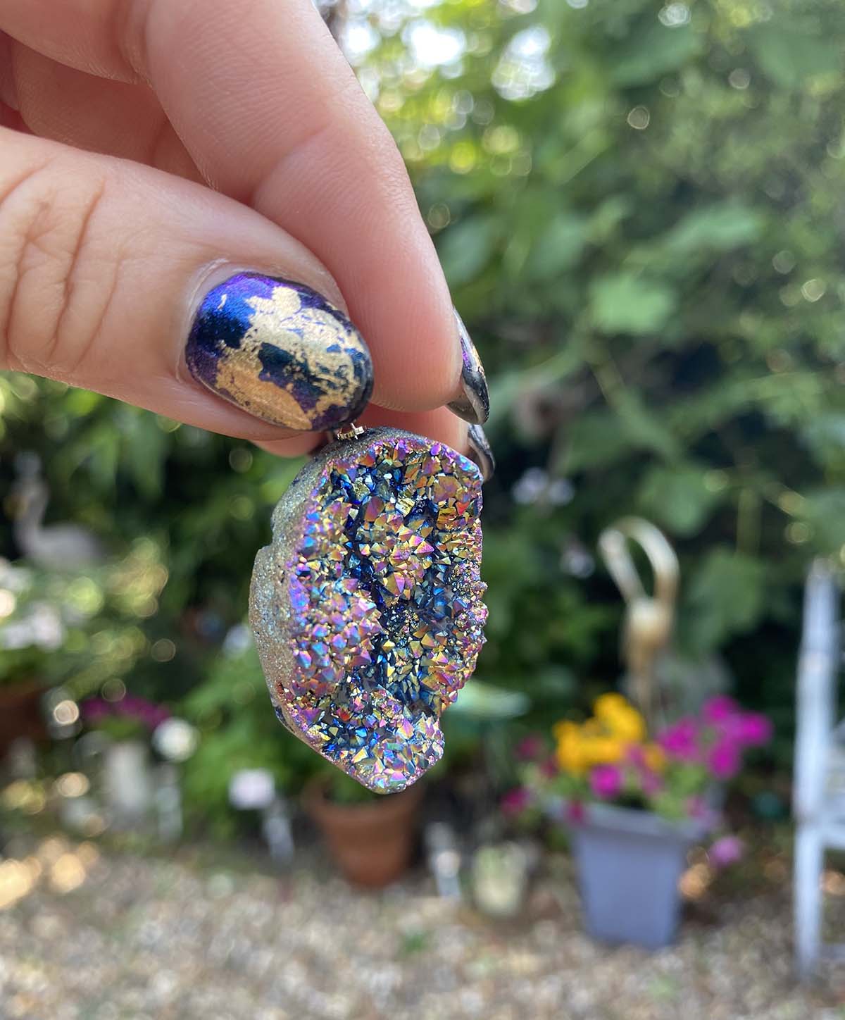 Titanium agate druzy pendants