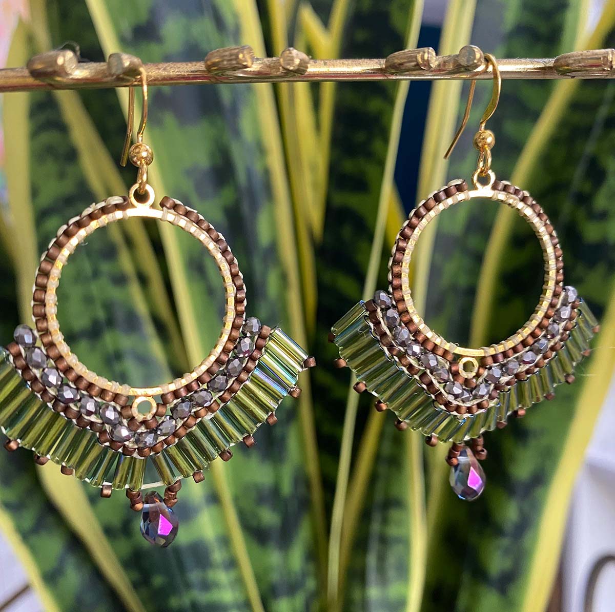 Golden Green Ethnic Earrings
