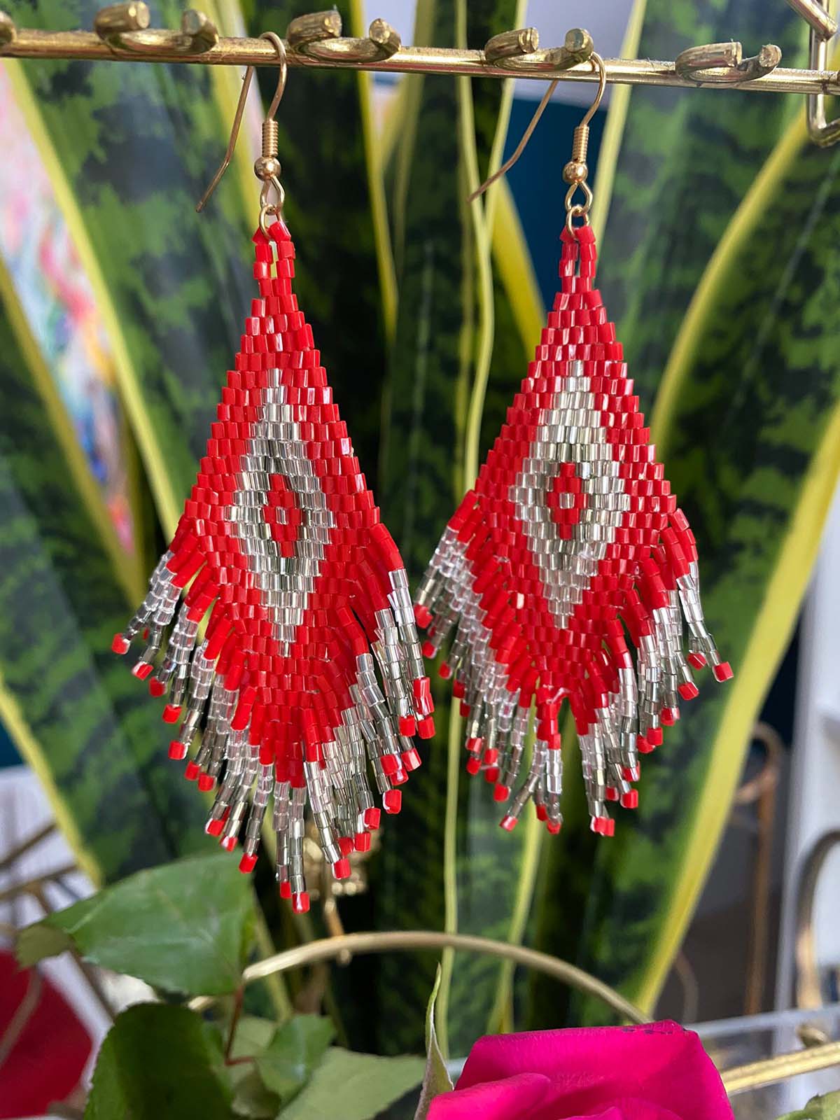 RED AZTEC EARRINGS