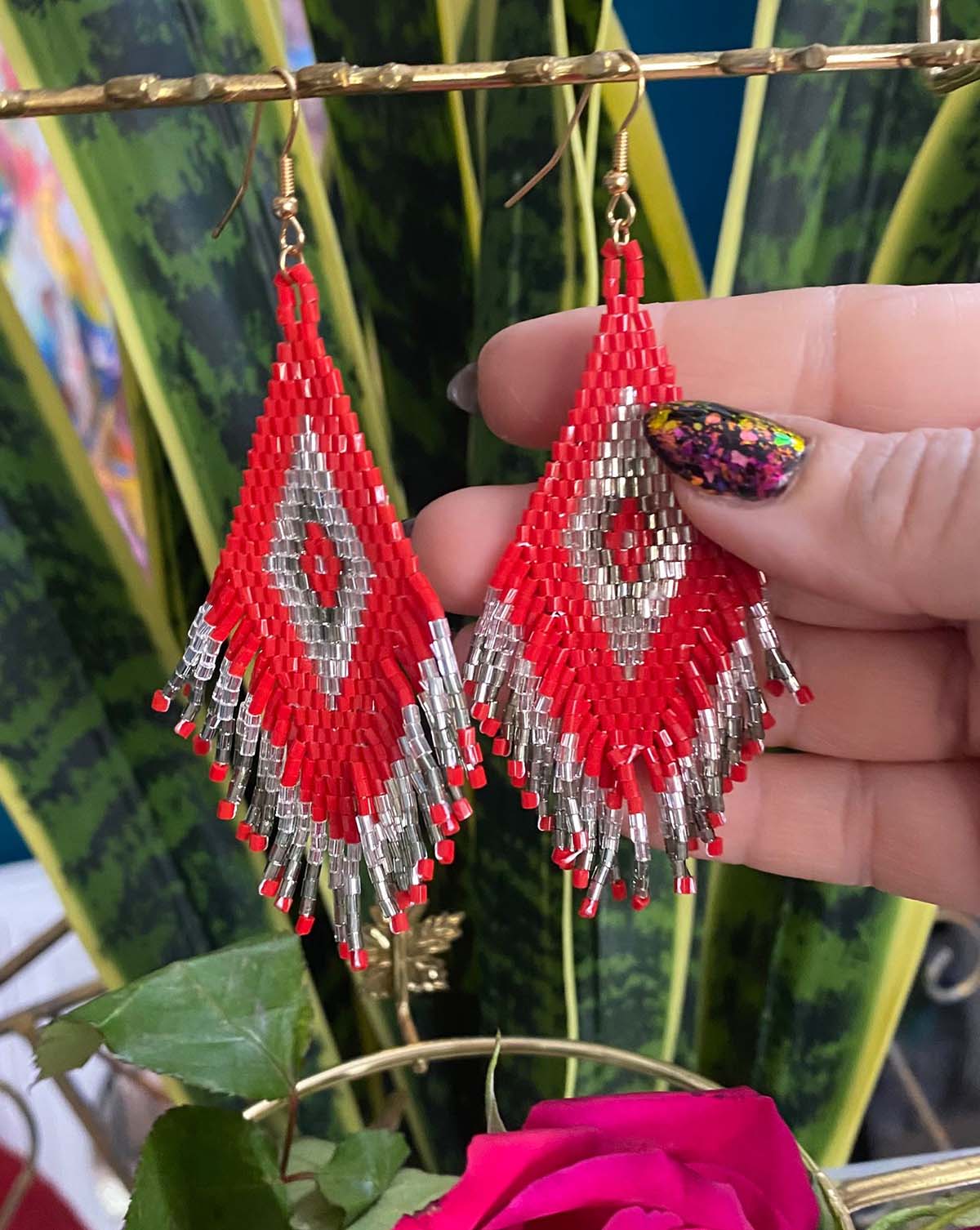 RED AZTEC EARRINGS