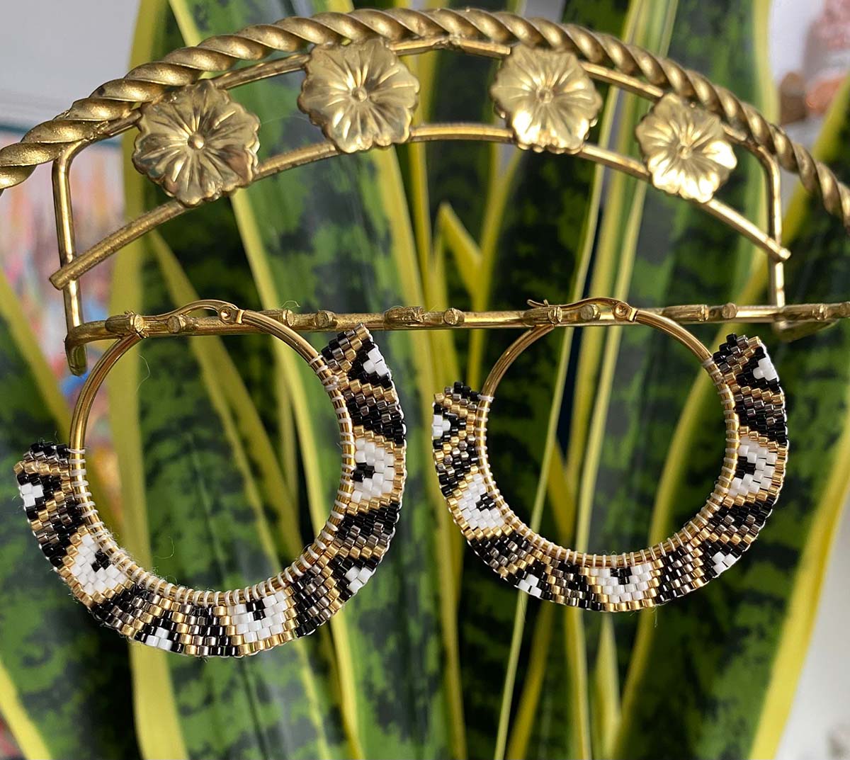 Black & White Aztec Hoops