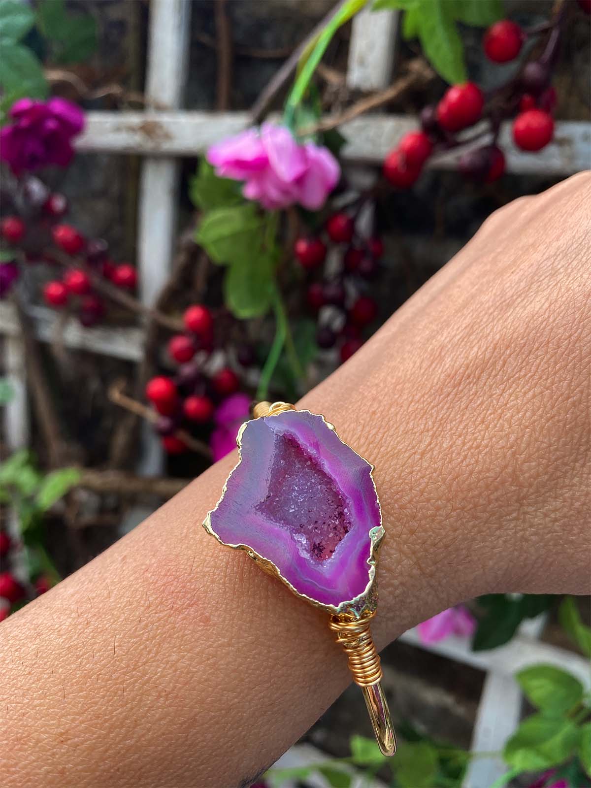 Seraphina Pink Agate Druzy Bangle