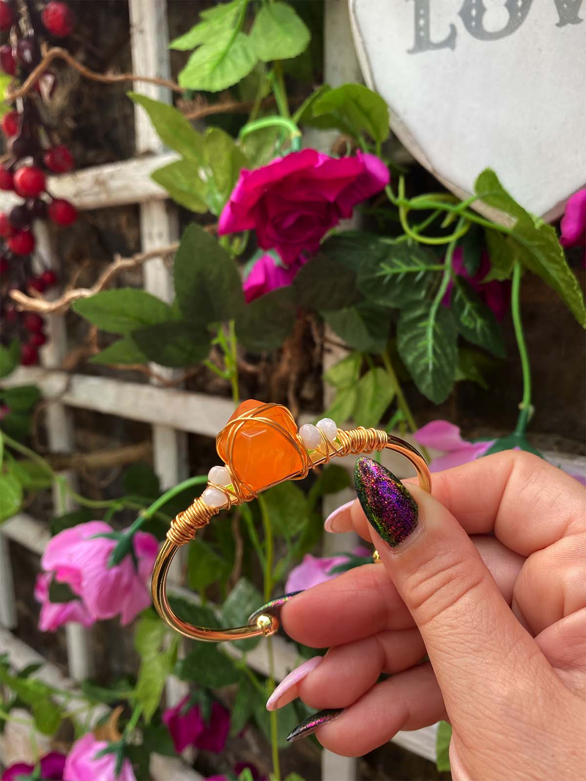 Carnelian Stone Gold Bangle