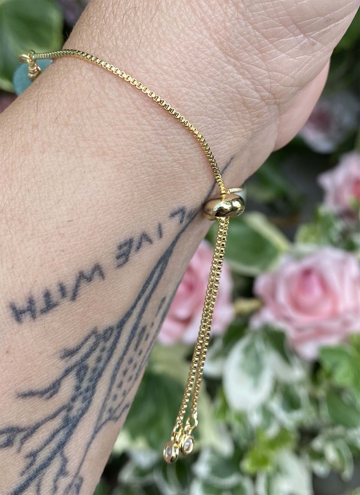 Natural Jade Gem Stone Cylinder on a Gold pull-chain Bracelet