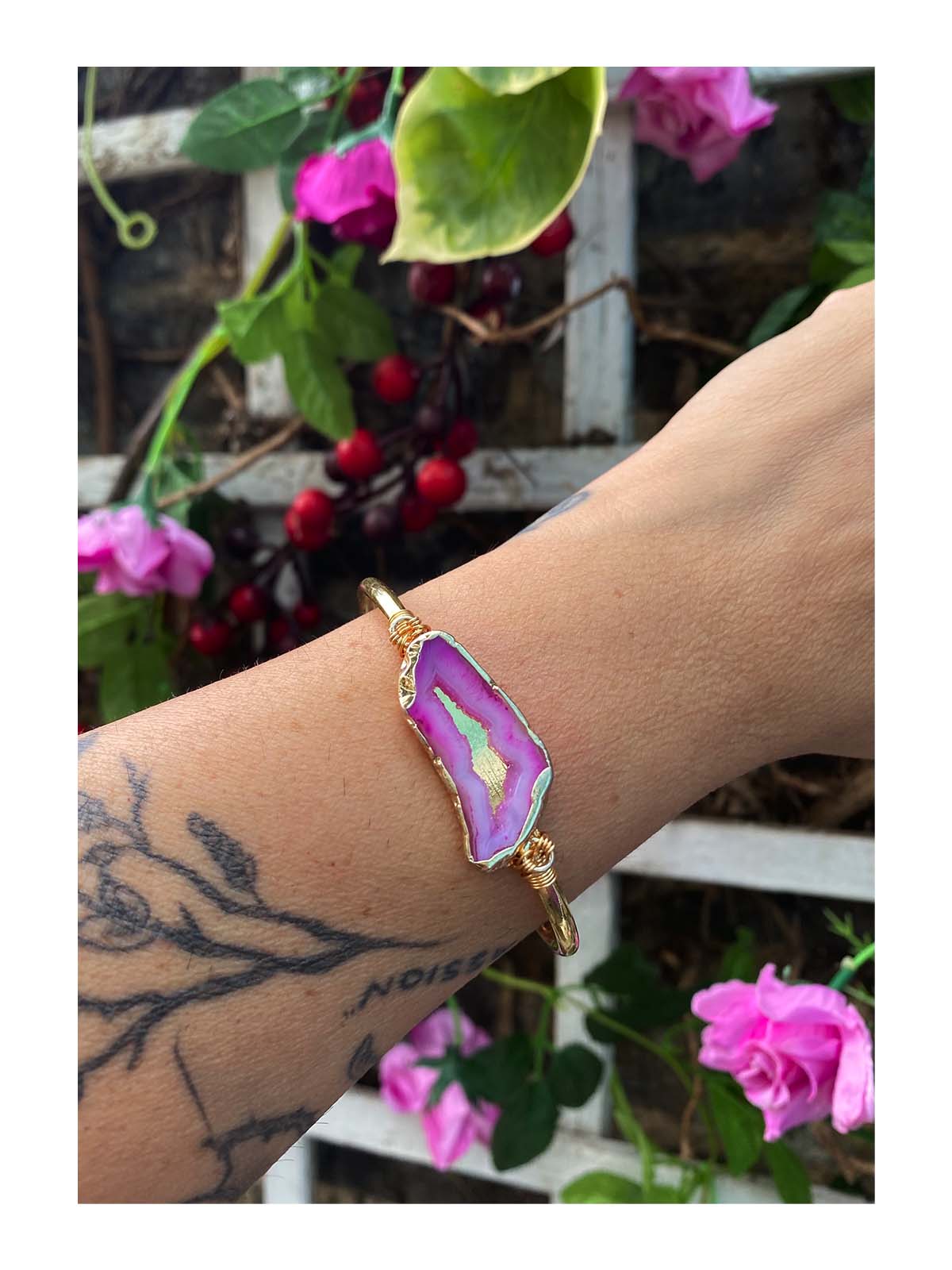 Seraphina Pink Agate Druzy Bangle