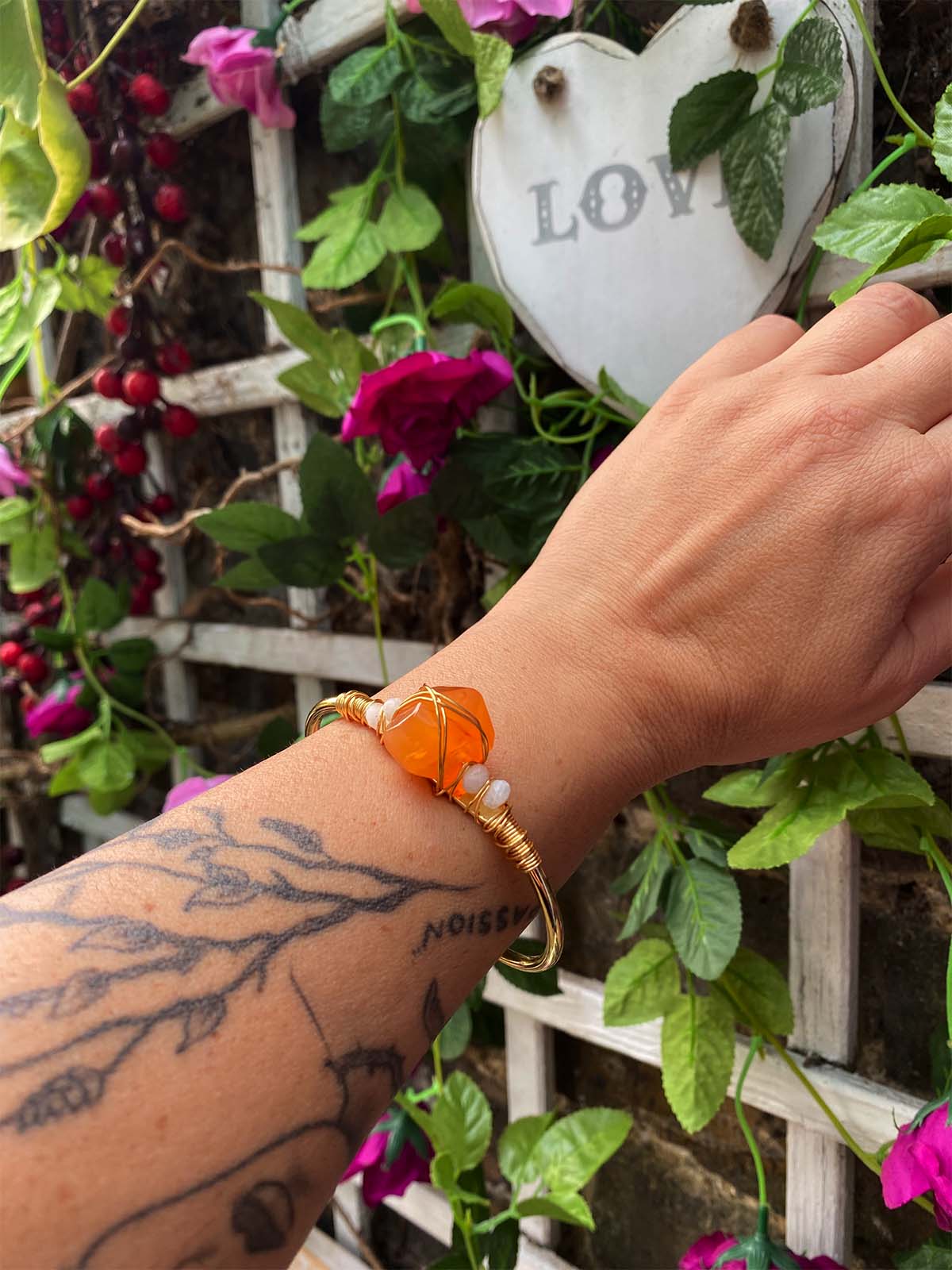 Carnelian Stone Gold Bangle