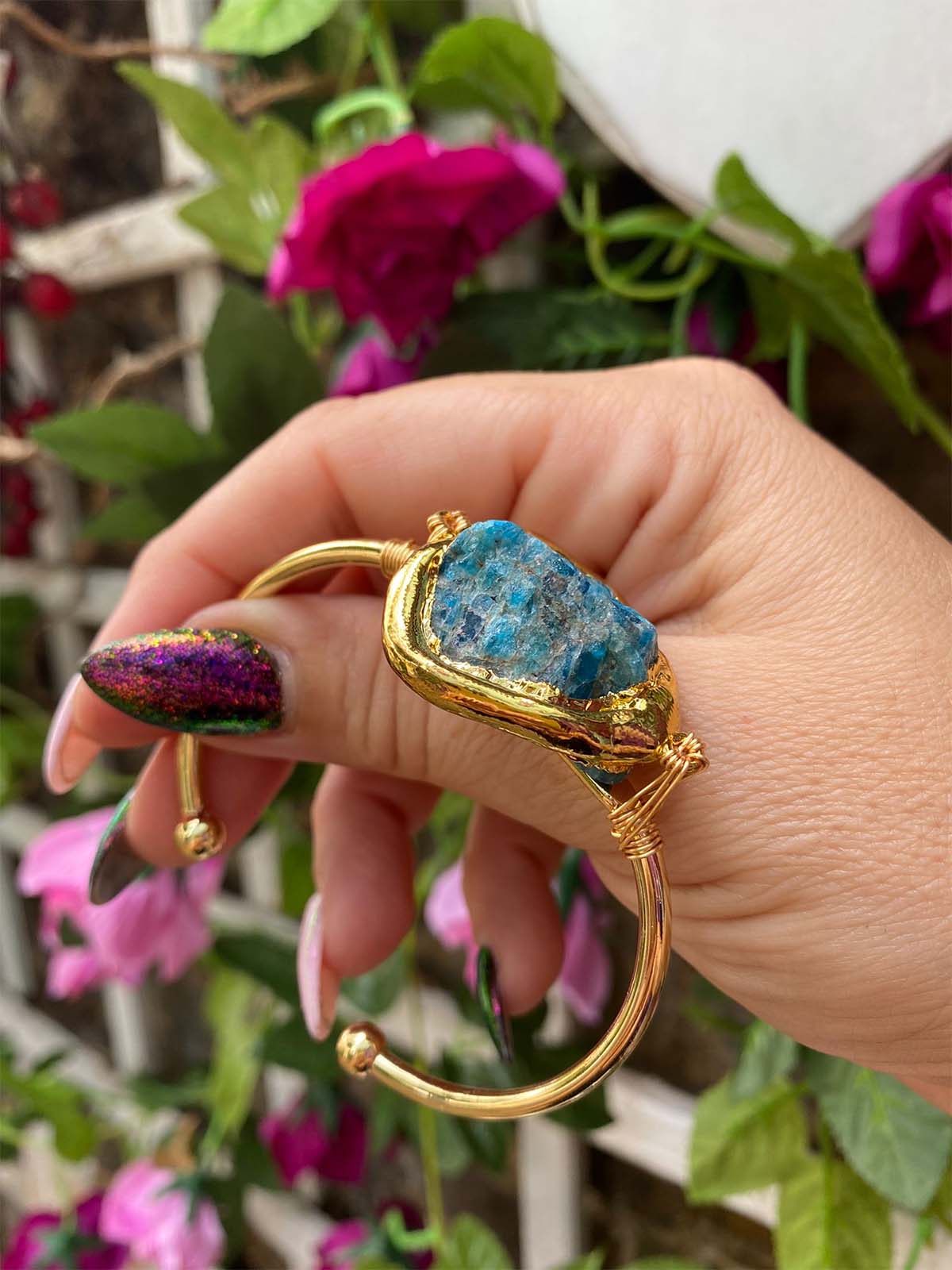 Turquoise Natural stone Gold Bangle