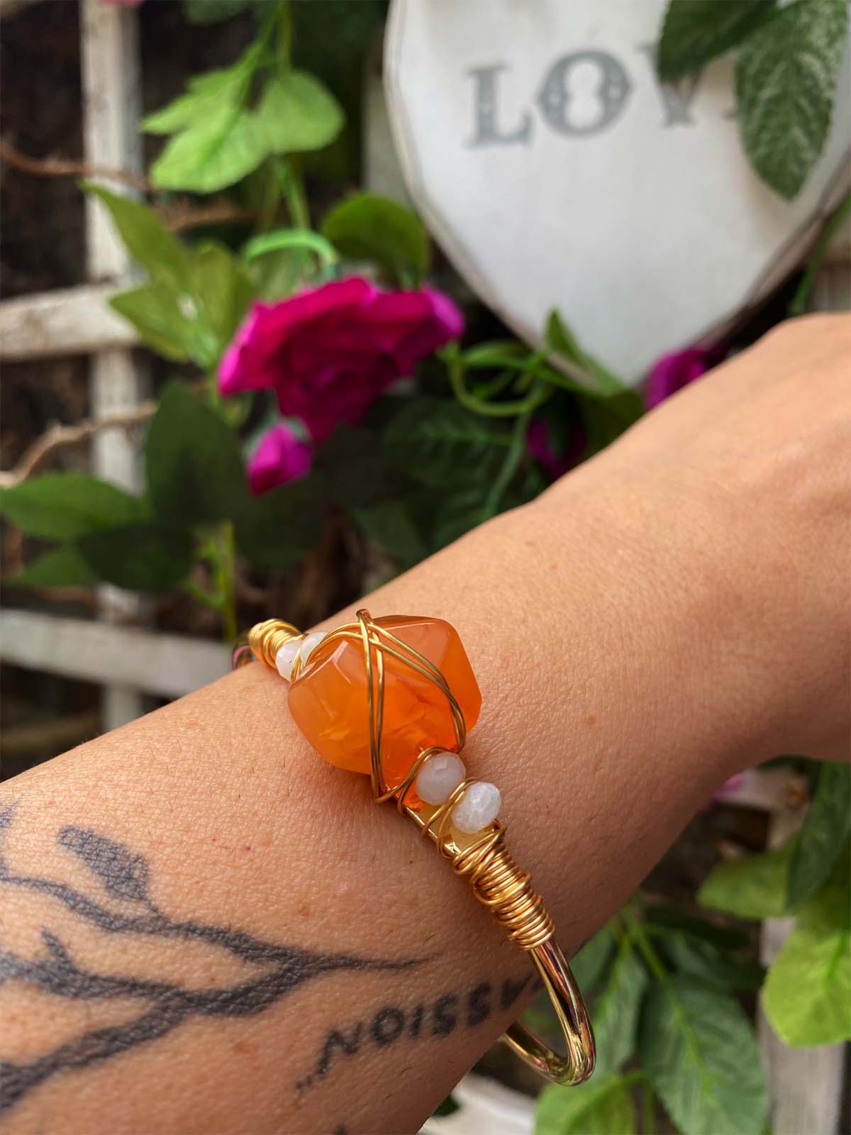 Carnelian Stone Gold Bangle
