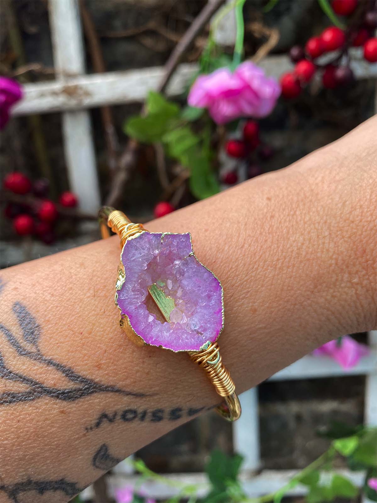 Seraphina Pink Agate Druzy Bangle