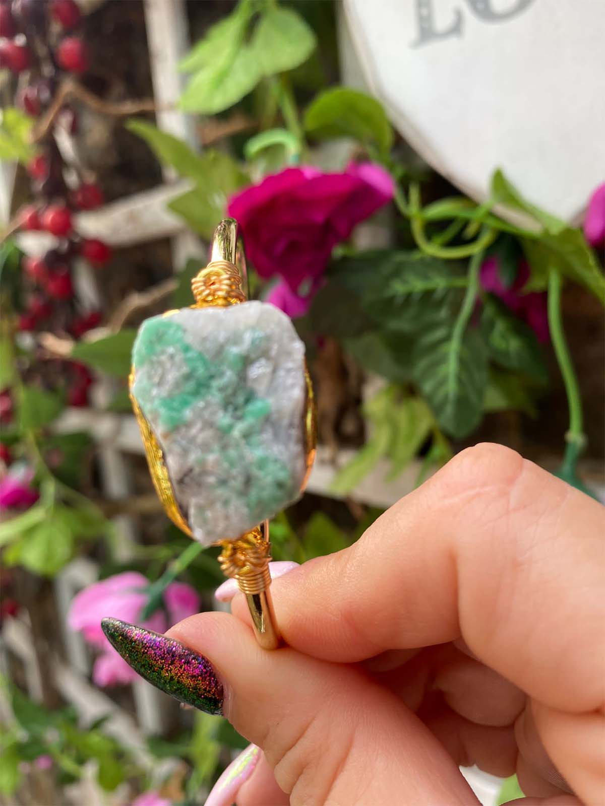 Chrysoprase Natural stone Gold Bangle