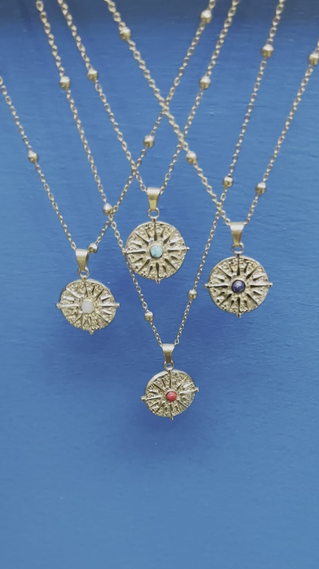 Turquoise Stone Vintage Gold Double Layer Pendant