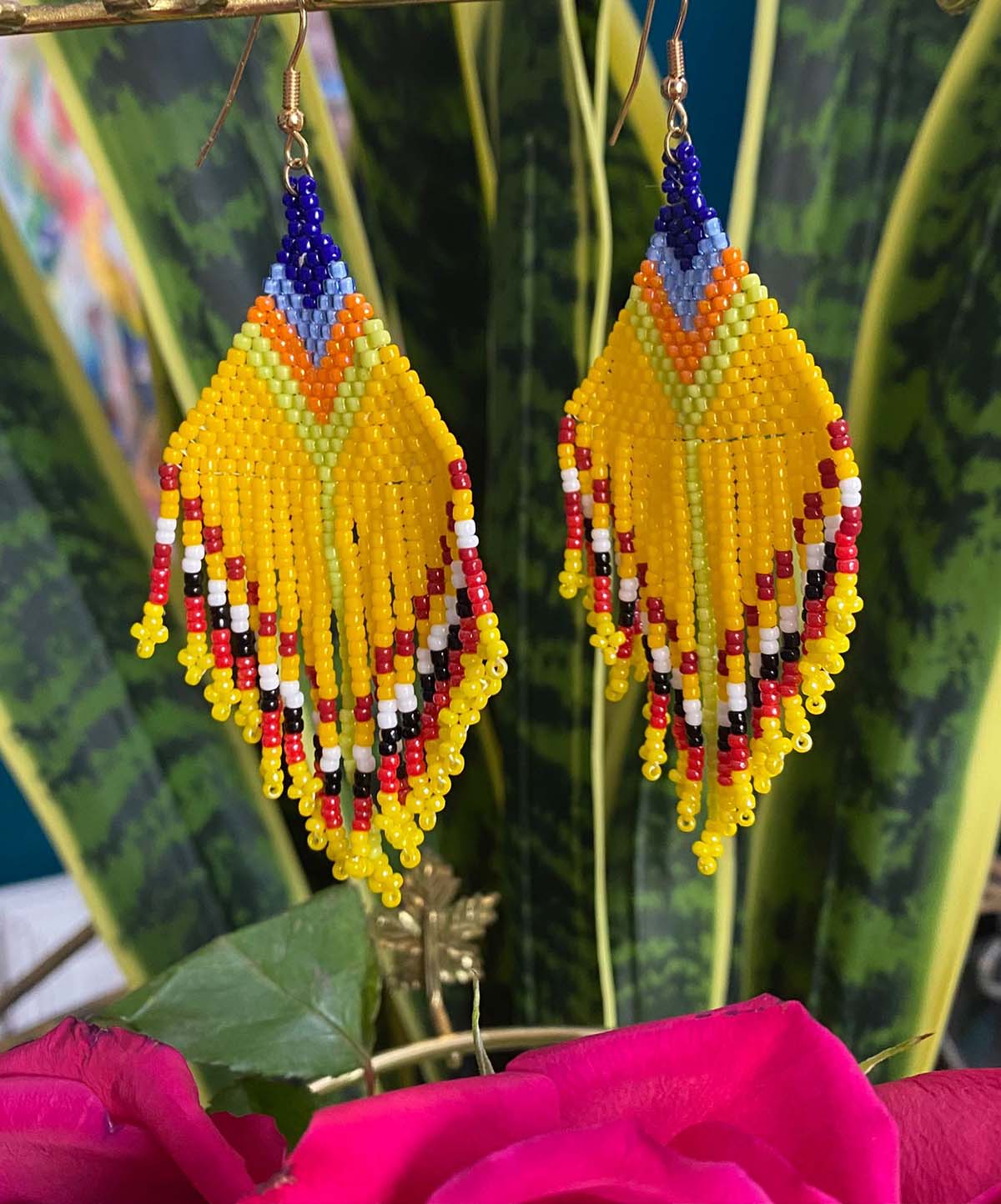 YELLOW MULTICOLOUR AZTEC EARRINGS