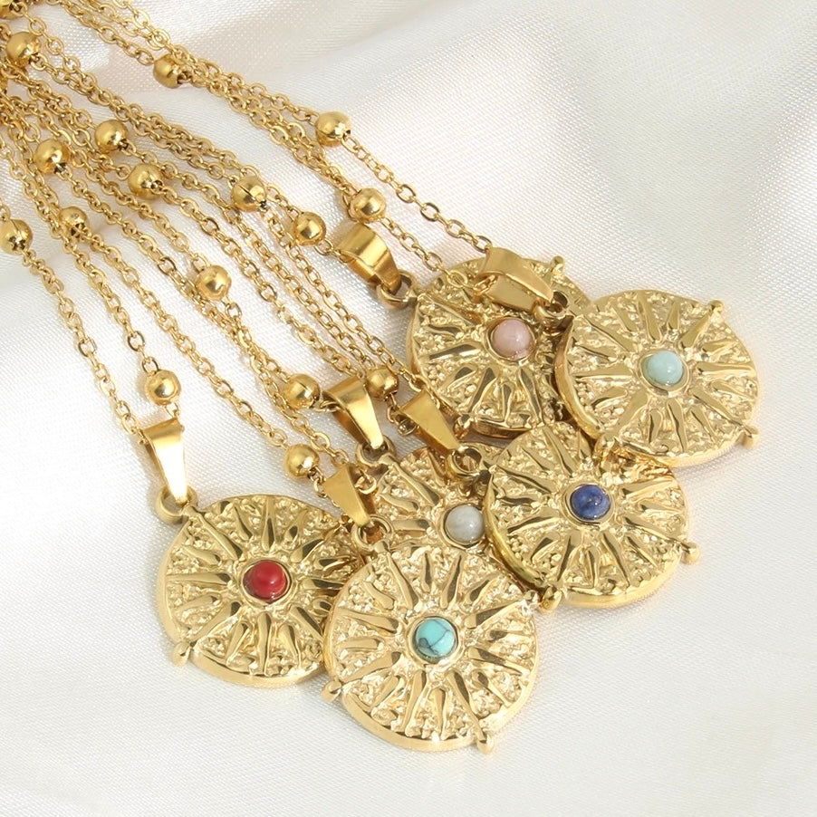 Turquoise Stone Vintage Gold Double Layer Pendant