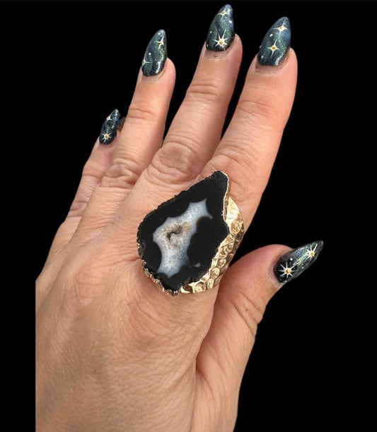 Black Agate Gold Ring 