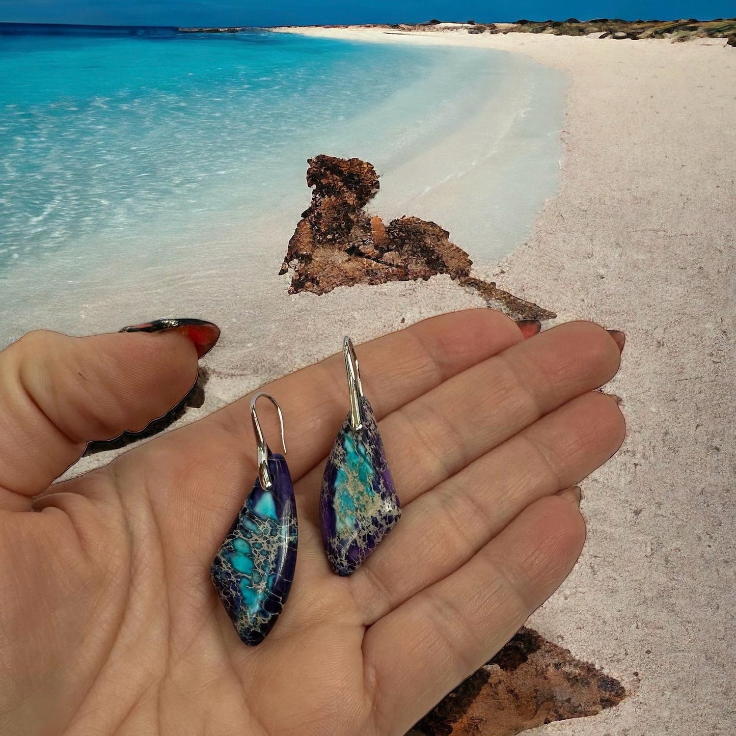 purple and turquoise blue Sea Sediment Earrings