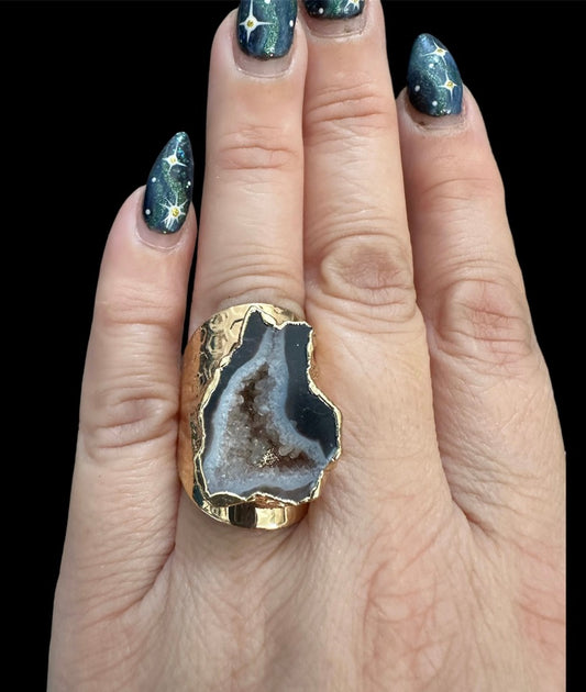 Black Agate Gold Ring 