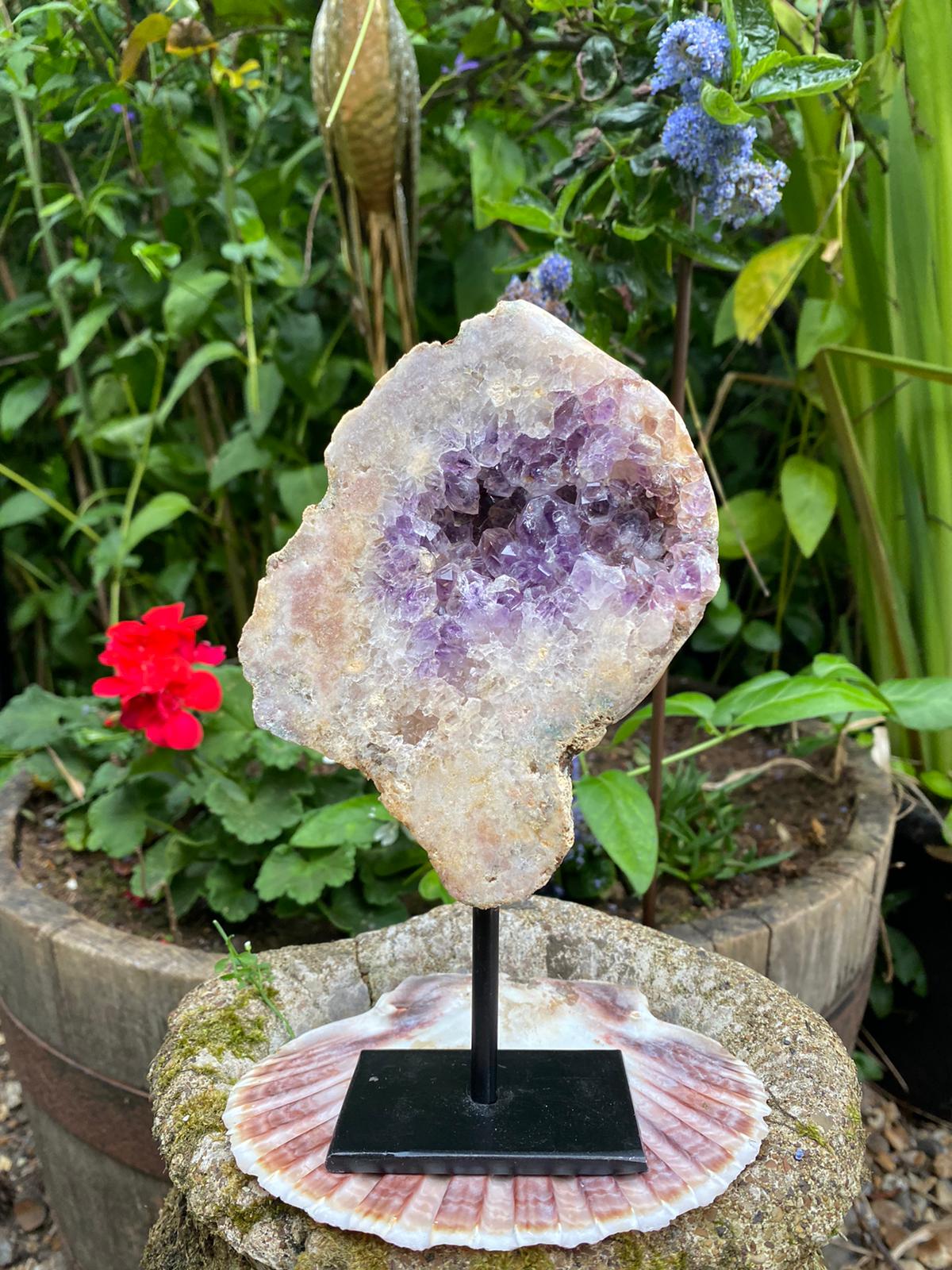 pink amethyst on stand