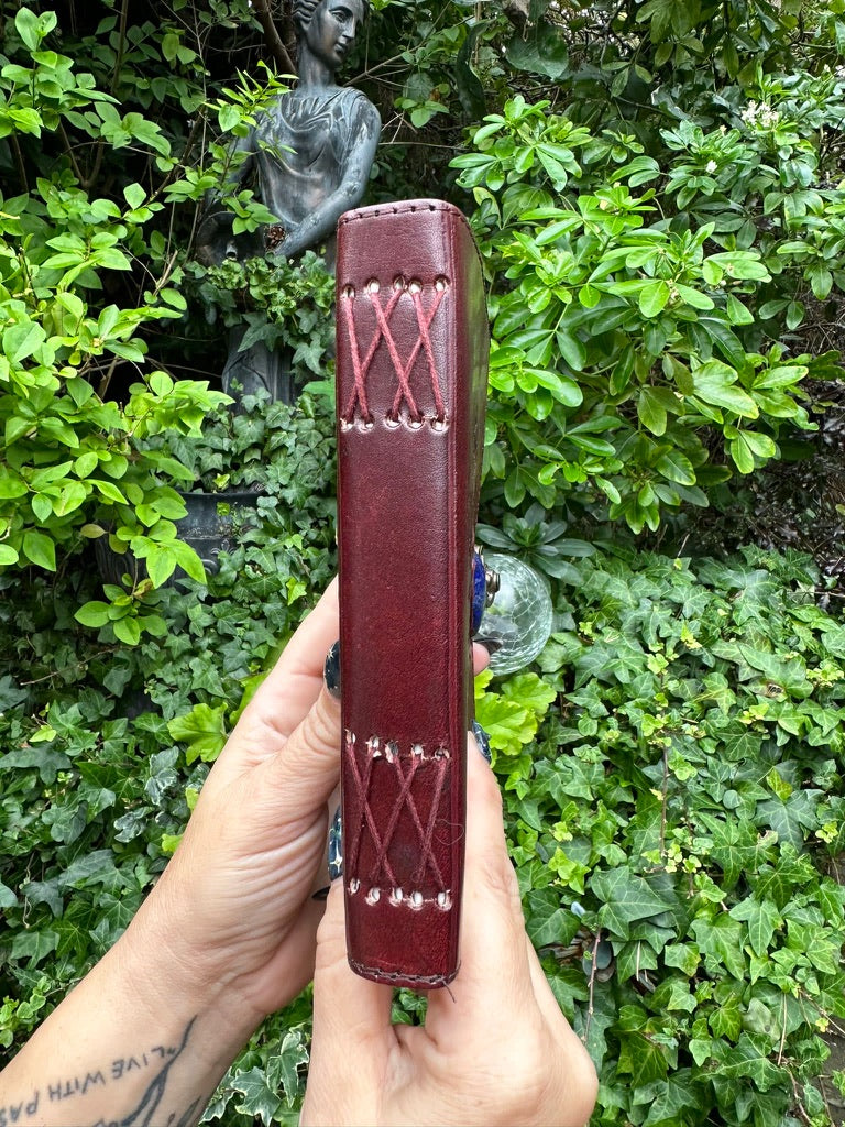 Red Leather Journal With Lapis Lazuli Stone