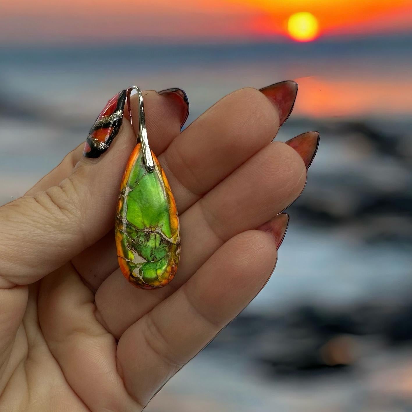 light, Green and Orange  Sea Sediment Earrings