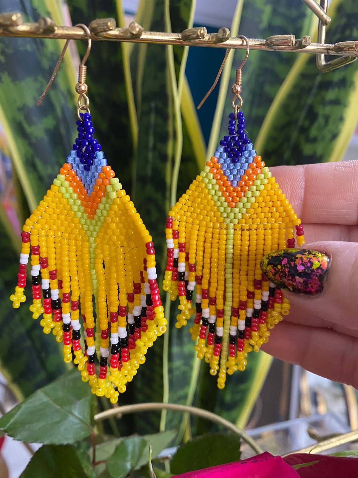 YELLOW MULTICOLOUR AZTEC EARRINGS