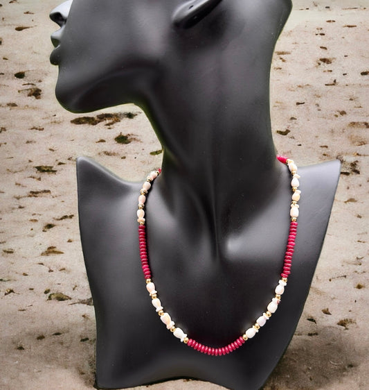 Red Stone With Shell Necklace