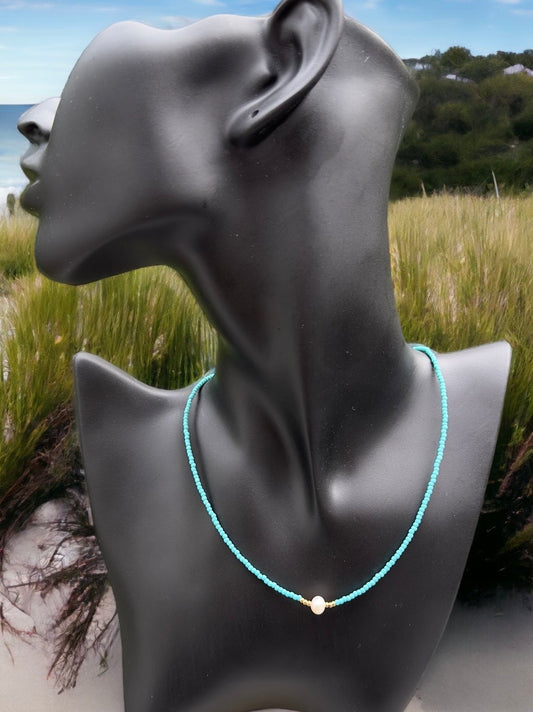 Fresh Water Pearl And Turquoise Stone Choker
