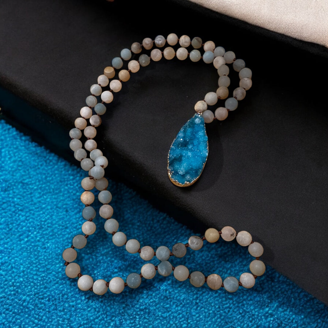 Amazonite & Agate Druzy Mala Necklace