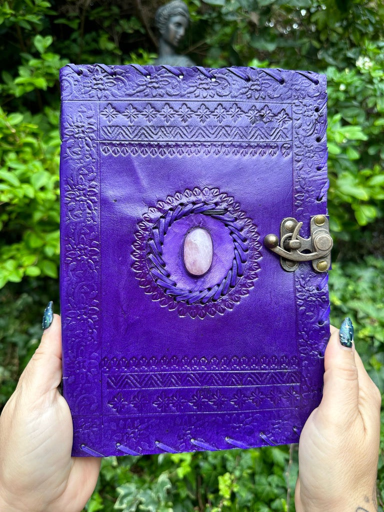 Purple Leather Journal With Rose Quartz Stone