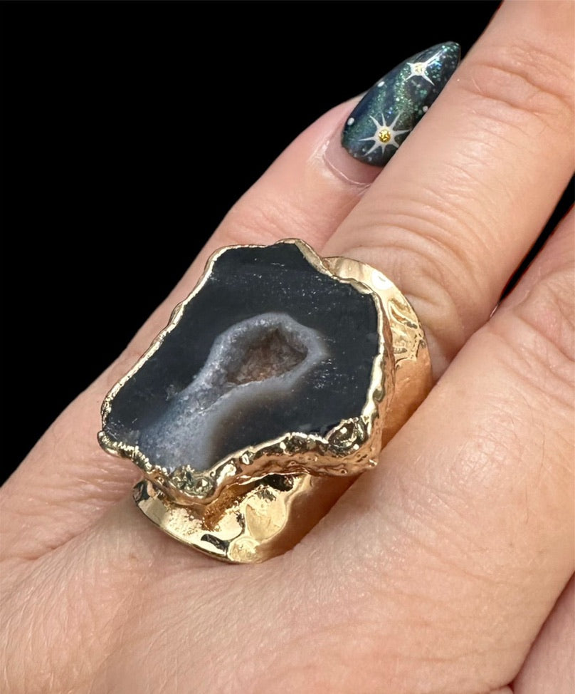 Black Agate Gold Ring 