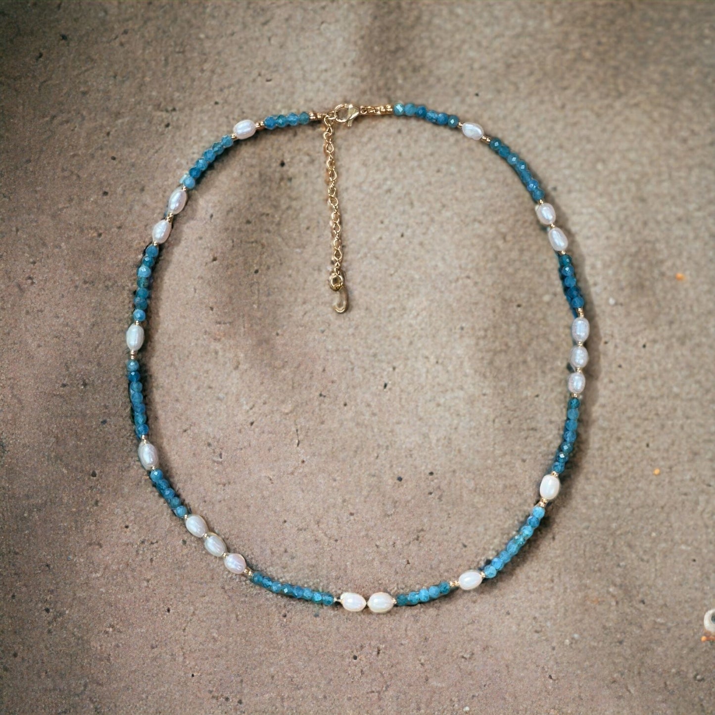 Water Pearl With Blue Stone 
Necklace