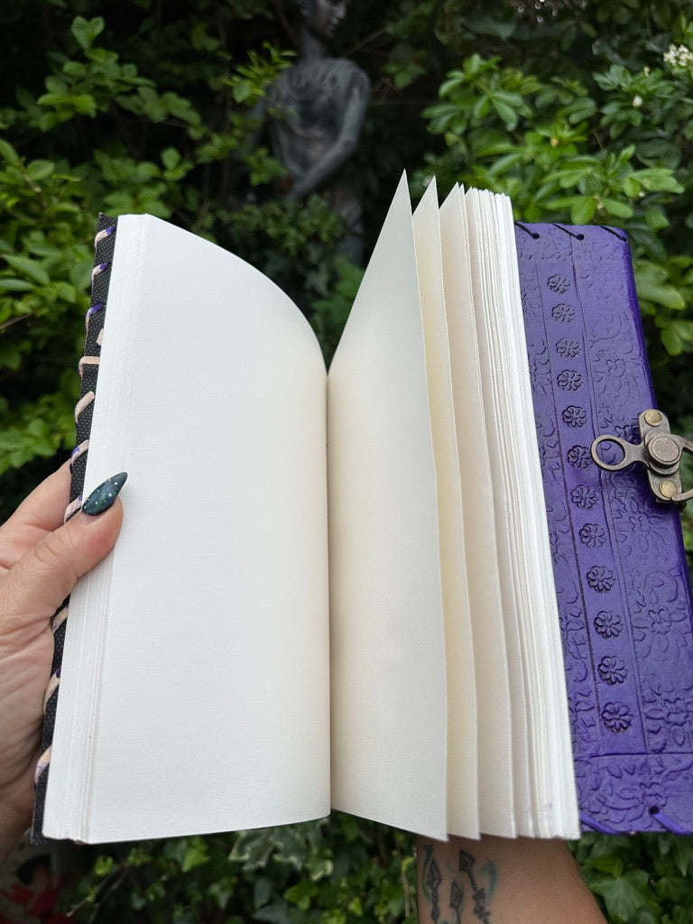 Purple Leather Journal With Rose Quartz Stone