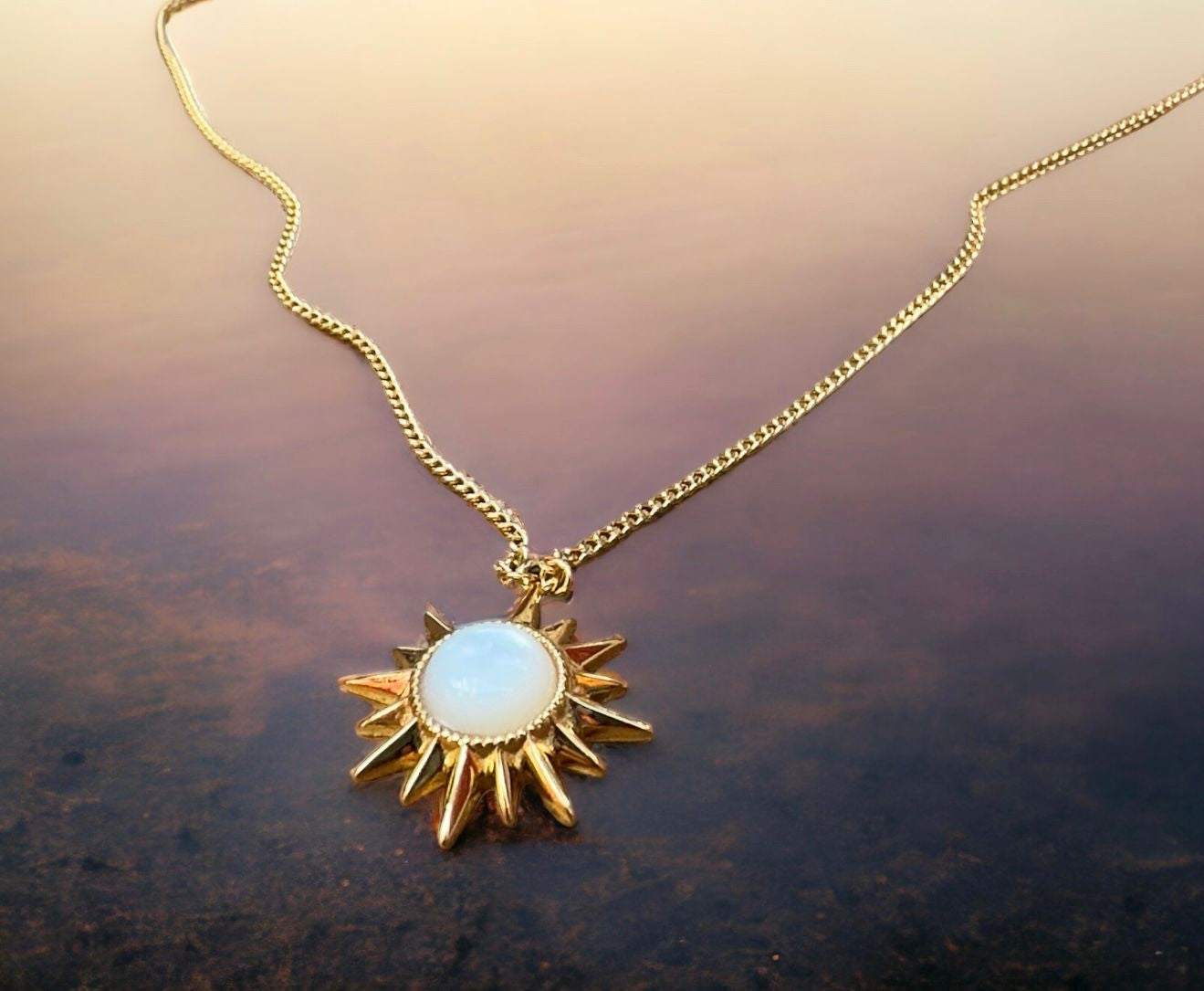 Moonstone Sun Pendant Necklace