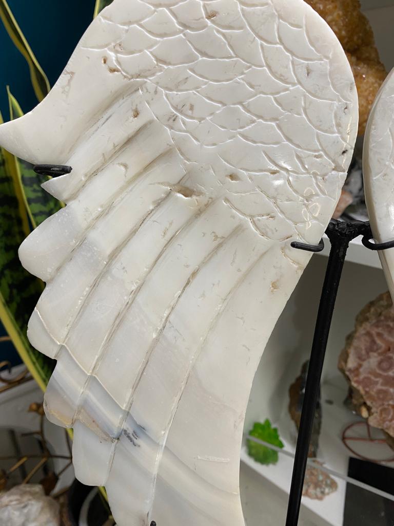 HAND MADE LARGE white agate ANGEL WINGS