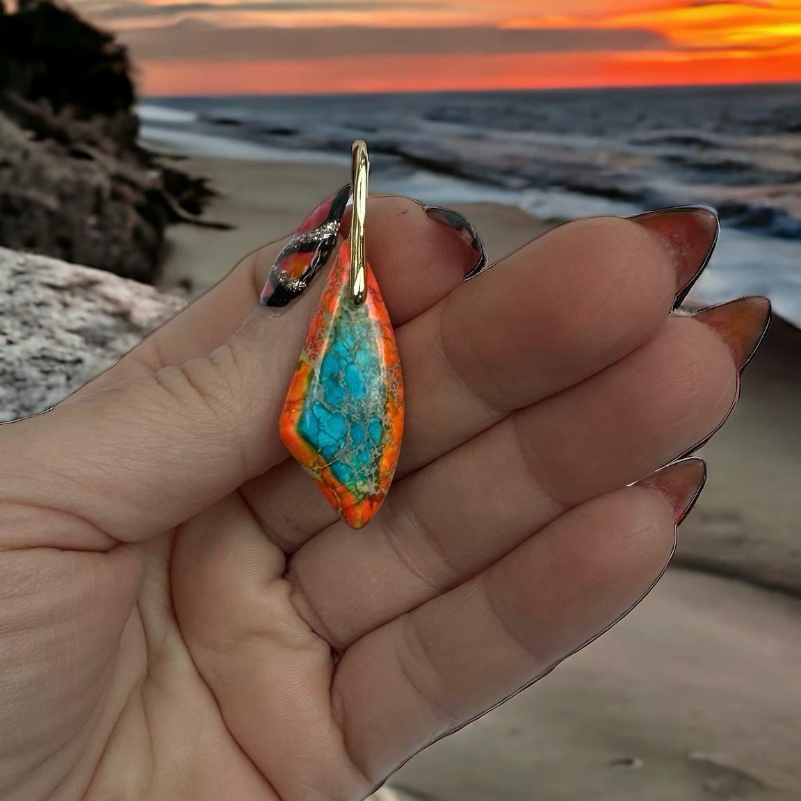 Orange and Blue Turquoise Sea Sediment Earring