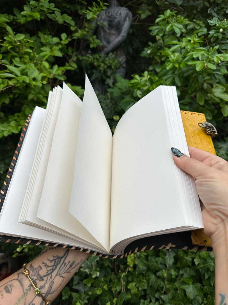 Yellow  Leather Journal With Seven Chakra Stones