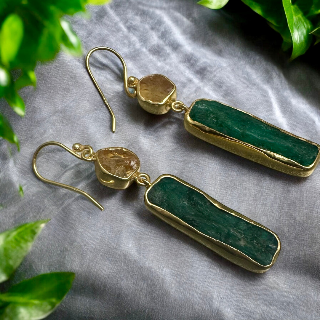 Ethnic Allure Citrine & Emerald Gold Earrings