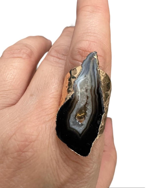 Black Agate Gold Ring 