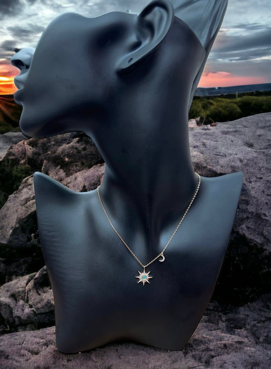 When The Sun Meets The Moon Opal Pendant Necklace