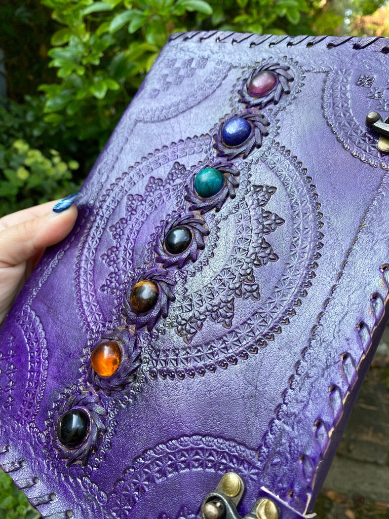 Purple Journal With Seven Chakra Crystals