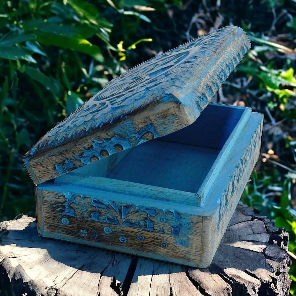 Blue Tree Of Life Wooden Mango Treasure box