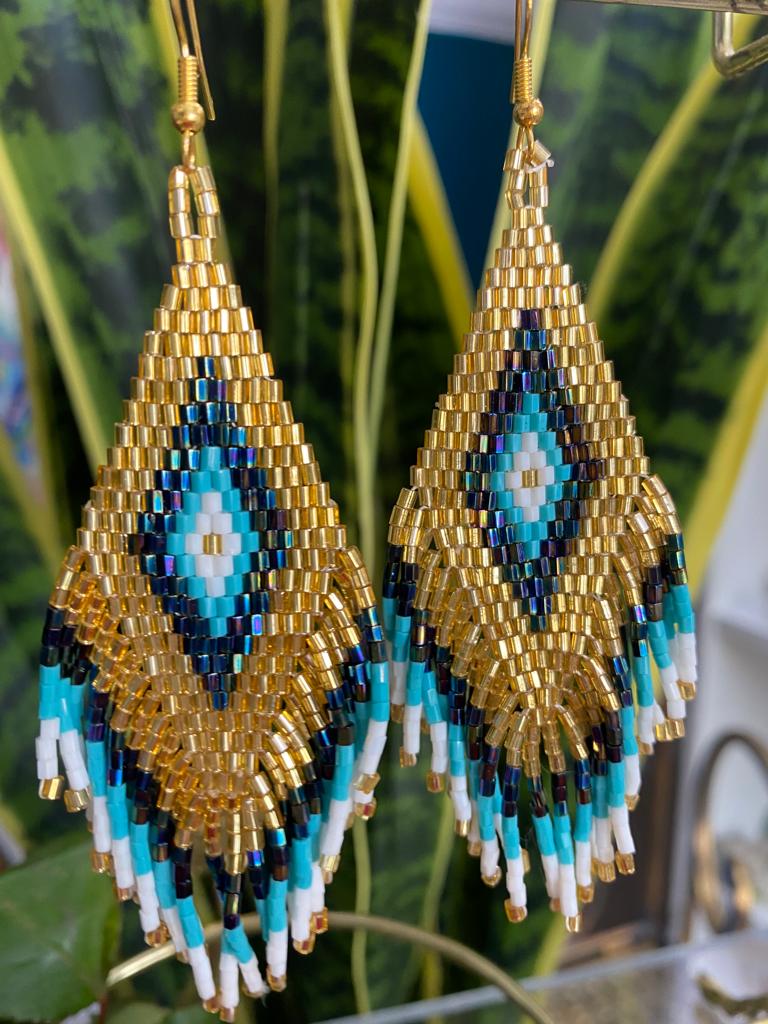 AZTEC GOLD /NAVY BLUE &WHITE EARRINGS