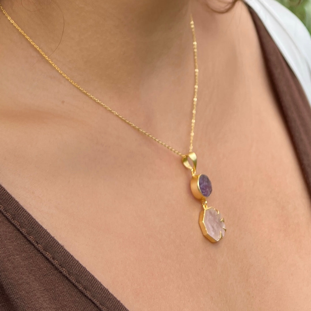 Rose Ember Ruby & Rose Quartz Pendant Necklace