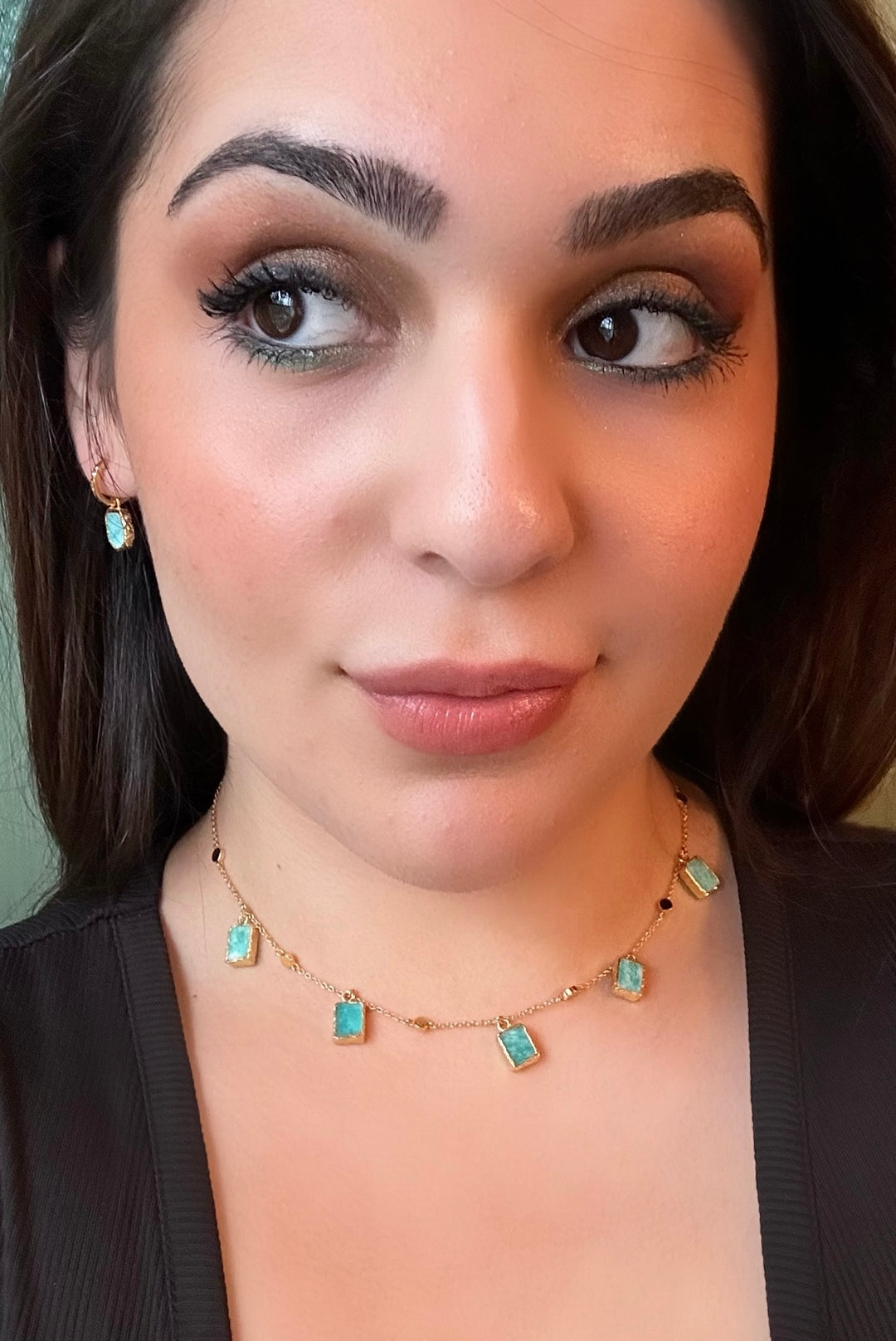 Zarif Amazonite Crystal 18k- Gold Necklace