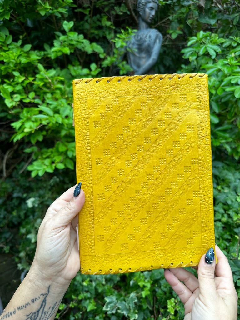 Yellow  Leather Journal With Seven Chakra Stones