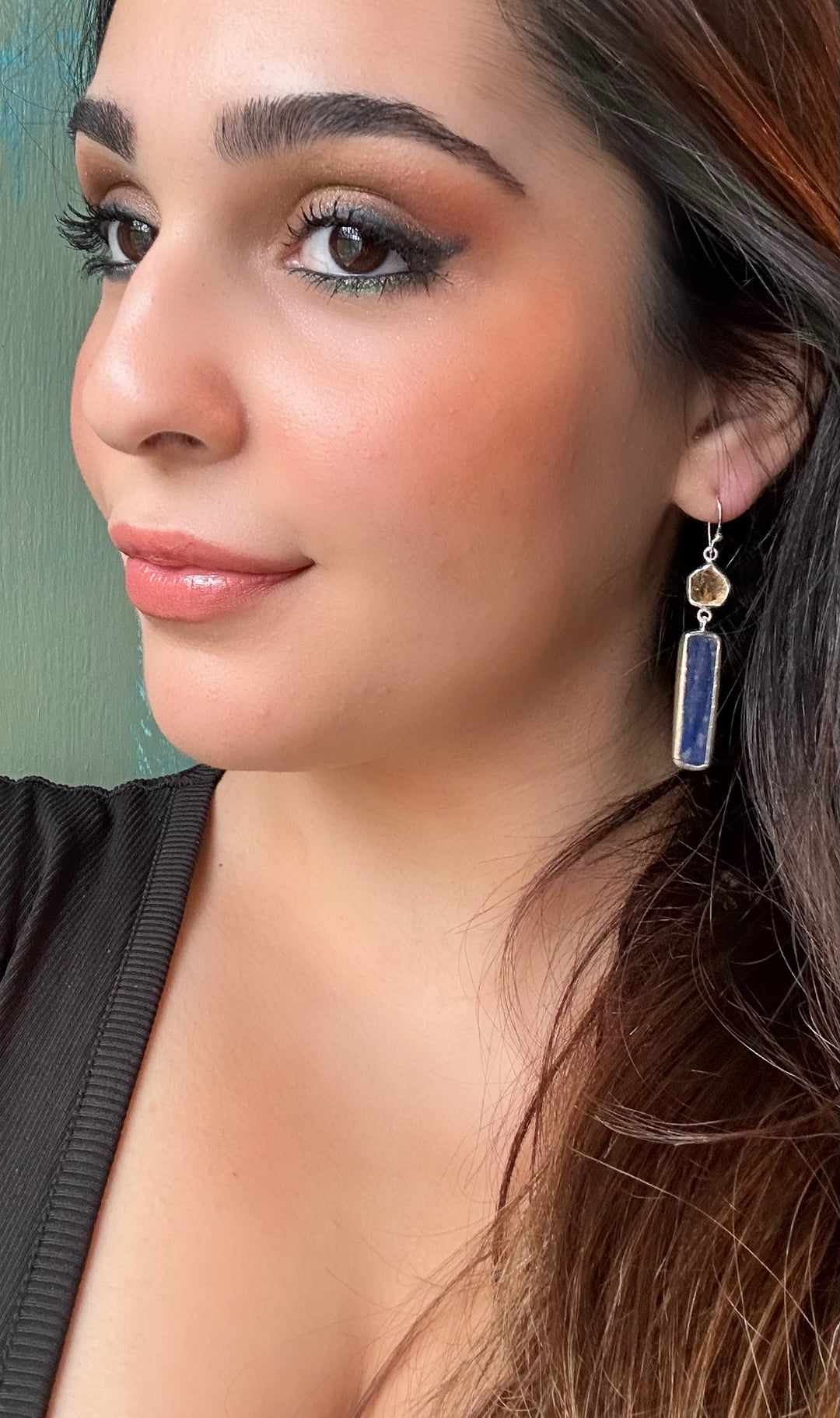 Ethnic Allure Citrine & Kyanite Silver Earrings