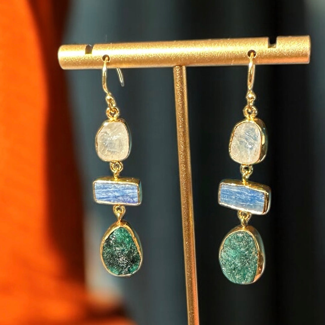 Ethnic Allure Three Stone Gold Earrings