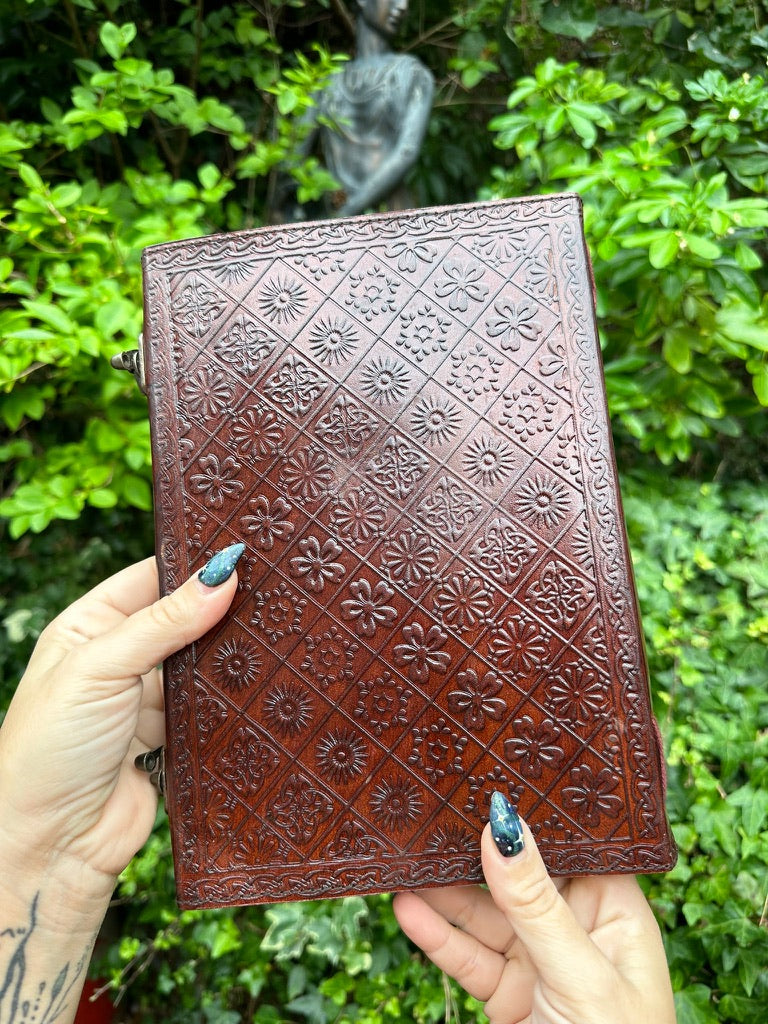 Moon Godess Brown Leather Journal With Seven Chakra Stones