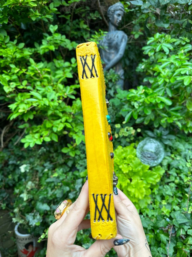 Yellow  Leather Journal With Seven Chakra Stones