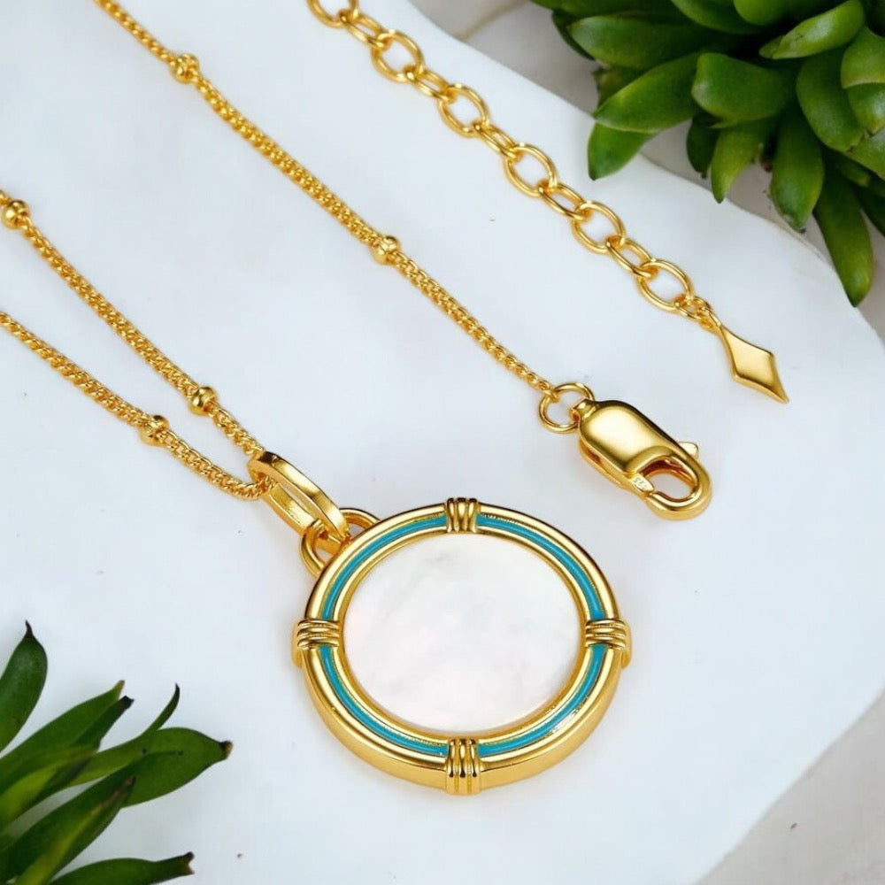 Abalone Zirconia Sphere Pendant Necklace