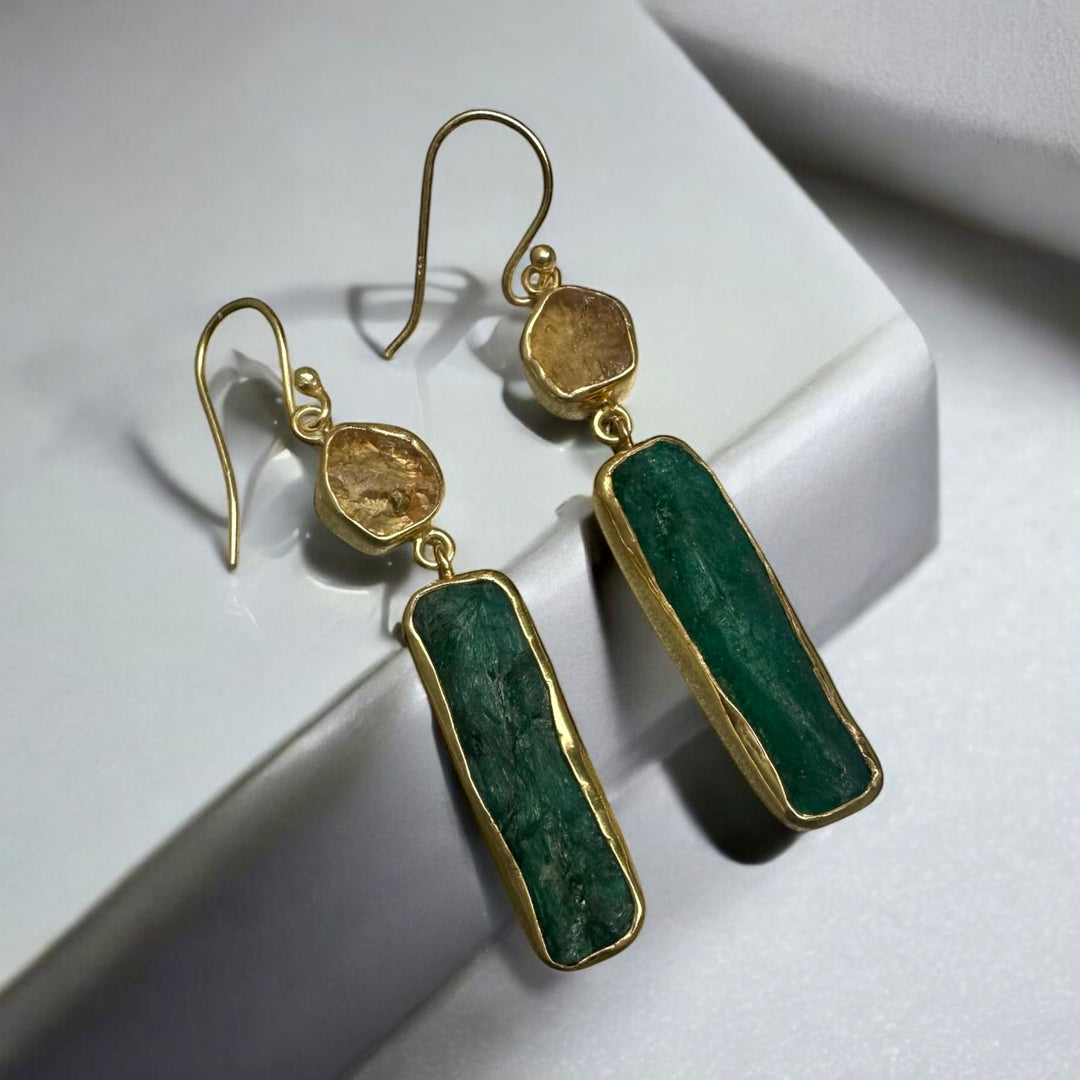 Ethnic Allure Citrine & Emerald Gold Earrings